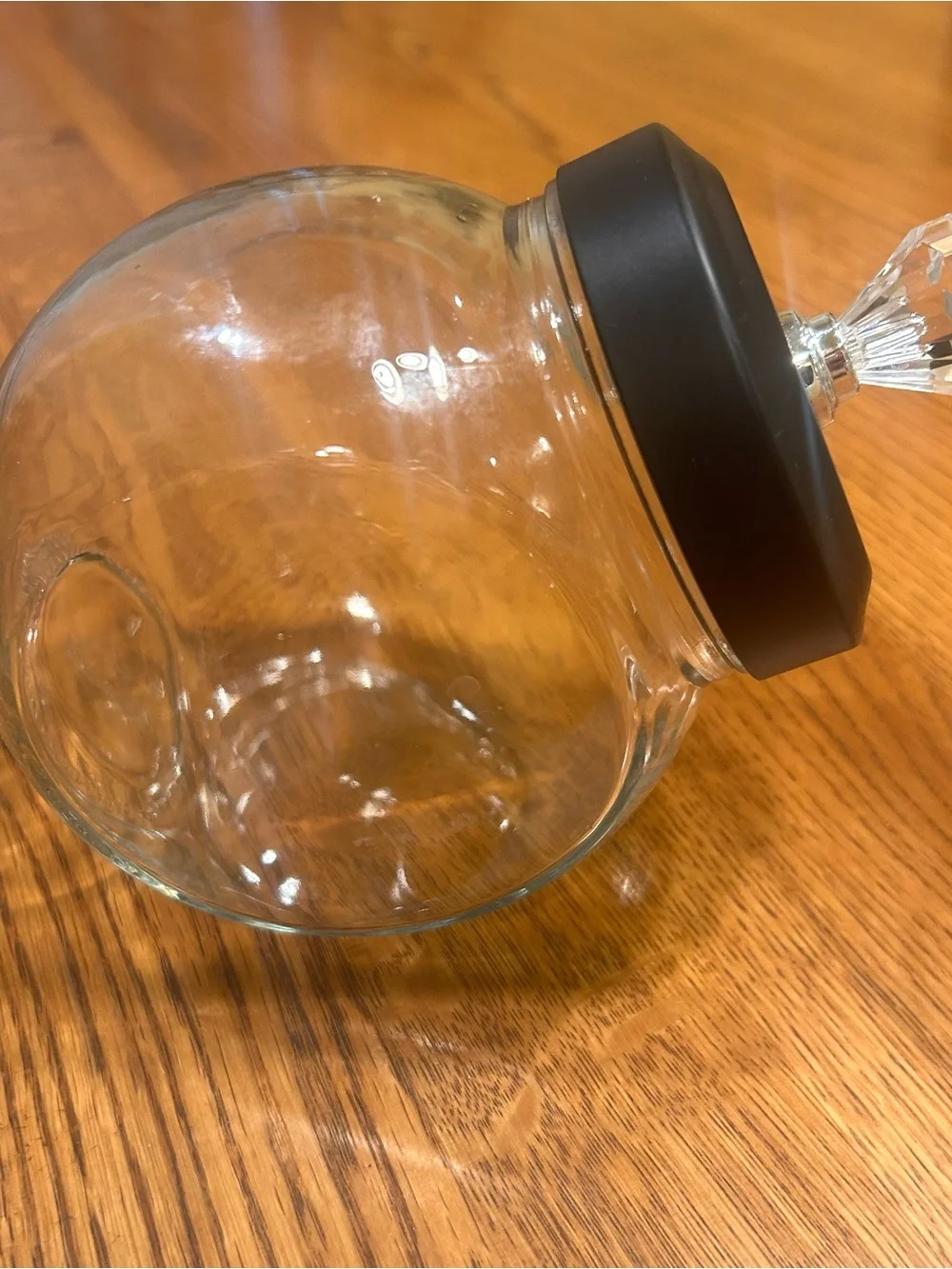 Clear Glass Storage Canister Set with Black metal Lids and Crystal Knobs